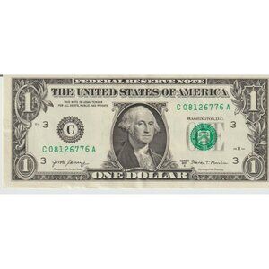2017A $1 Fancy Note – Serial C08126776A – Digit Flow / Rare $1 Bill